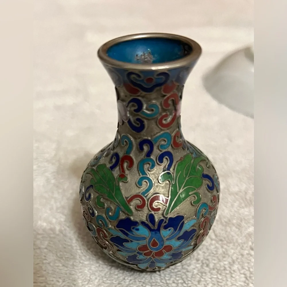 Vintage Chinese Cloisonné Miniature Vase - Colorful Floral Enamel